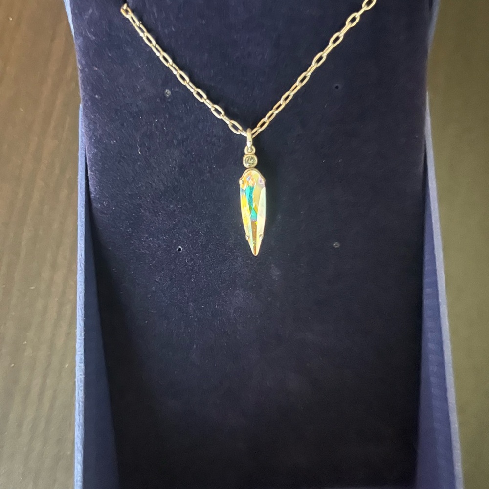 Gorgeous Catherine Popesco Silver Necklace with Iridescent Marquis Cur Pendant